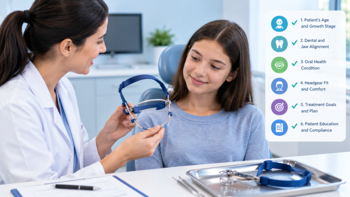 Orthodontic Headgear to a Patient